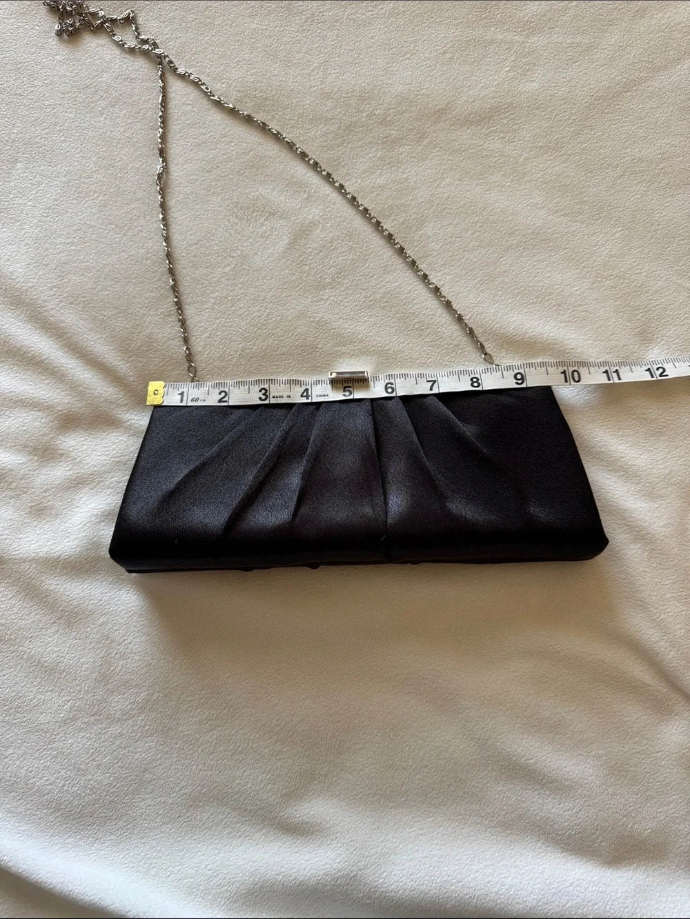 Jessica McClintock Black Satin Pleated Clutch